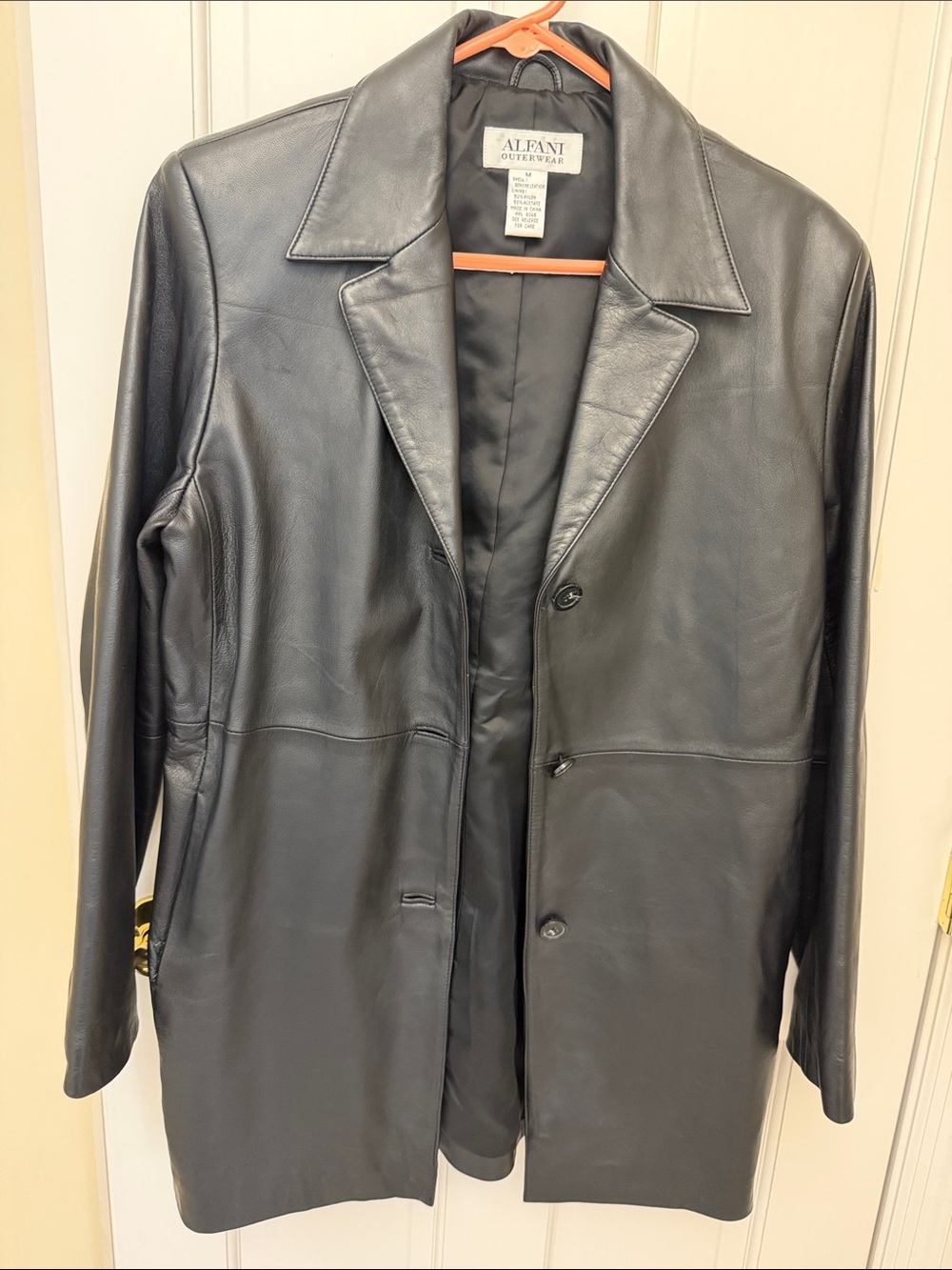 Alfani Black Leather Button-Front Women's Coat